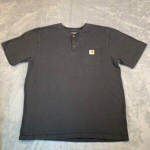 Carhartt K84 Henley T-Shirt Mens L Black Short Sleeve Loose Fit Pocket Workwear